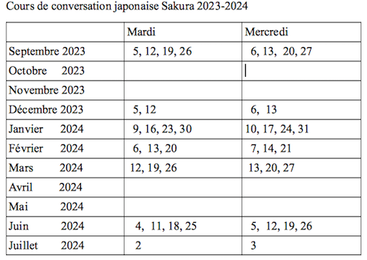 cours de japonais 2023-2024