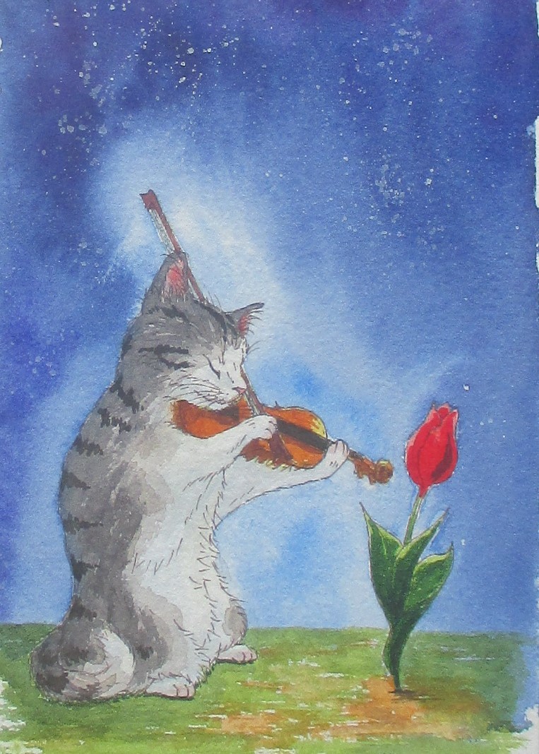 バイオリンを弾く猫