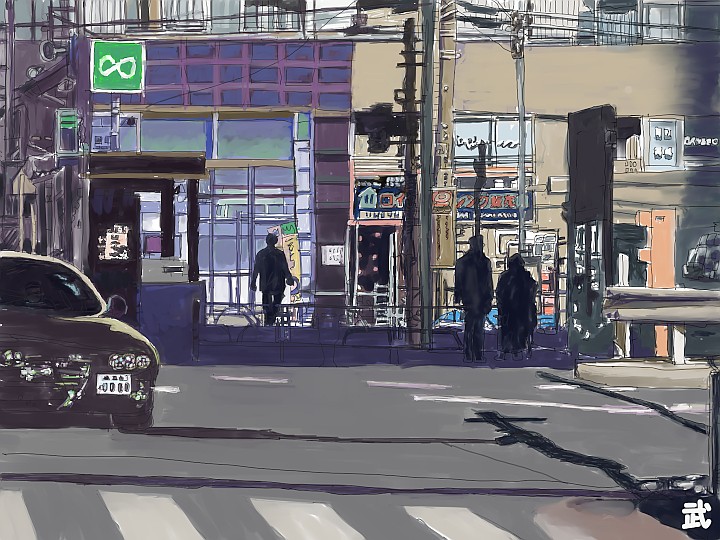 通りの向こう側には陽が当たっています　イメージ：東京　風879